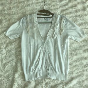 White and Ivory Short Sleeve Ann Taylor Cardigan